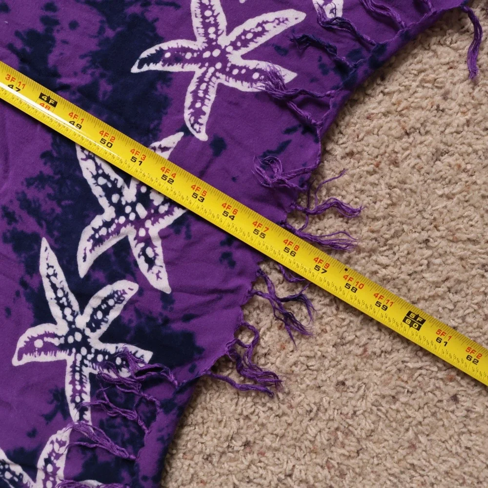 Alii of Hawaii Purple Tie Dye Starfish Shell Rayon Sarong Wrap Scarf Fringed‎